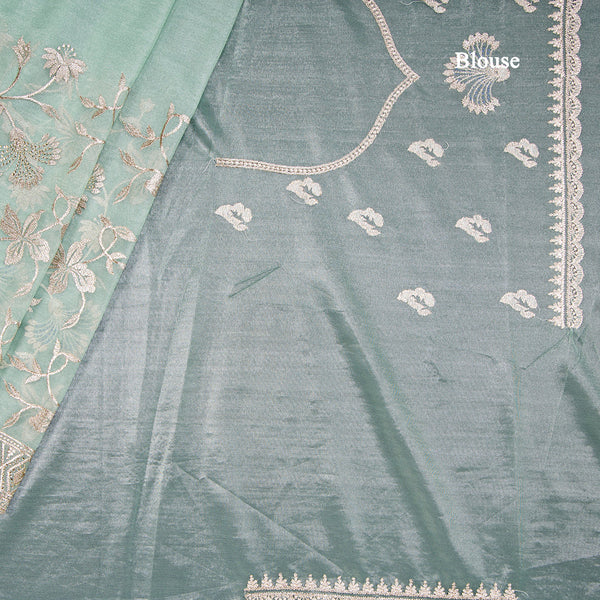 Organza Sea Green Embroidered Saree