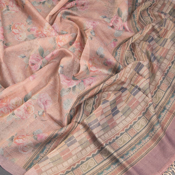 Pink Organza Printed Saree