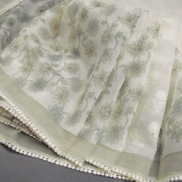 Kota Cream Printed With Thread Embroidered Saree 04