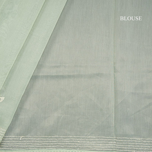 Semi Linen Green Printed With Thread Embroidered Saree