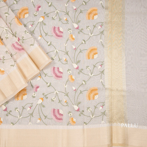 Kota Cream With Thread Embroidered Saree