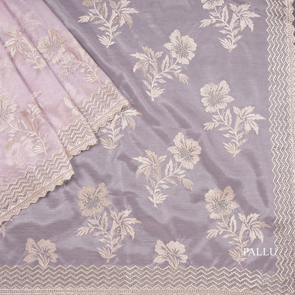 Organza Violet With Zari Embroidered Saree