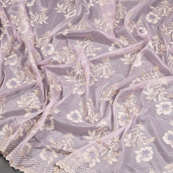 Organza Violet With Zari Embroidered Saree