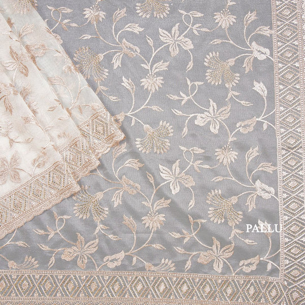 Organza White Embroidered Saree