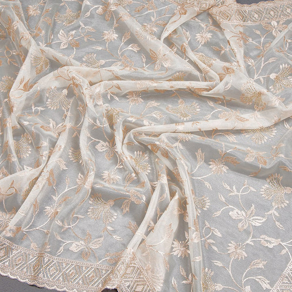 Organza White Embroidered Saree