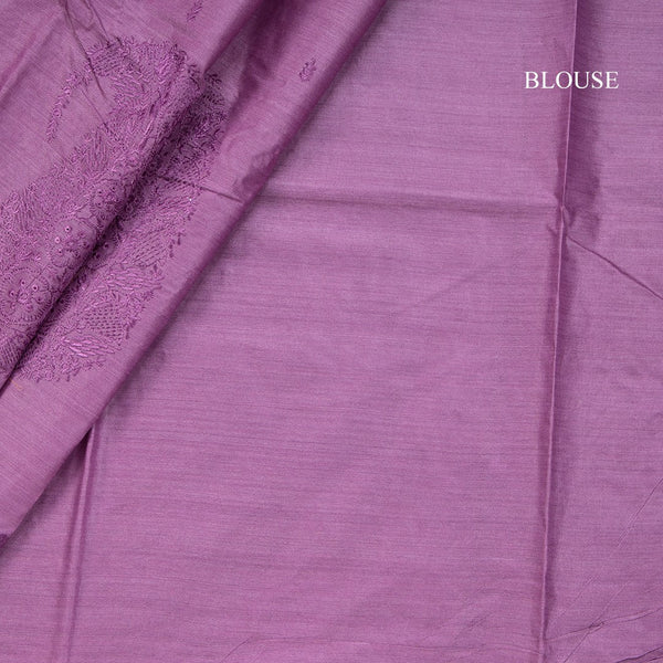 Semi Tussar Dark Magenta Thread Work Saree 02