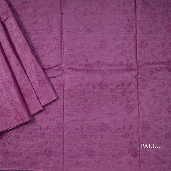 Semi Tussar Dark Magenta Thread Work Saree