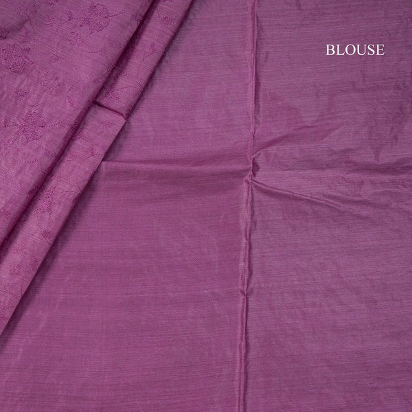 Semi Tussar Dark Magenta Thread Work Saree
