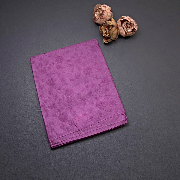 Semi Tussar Dark Magenta Thread Work Saree