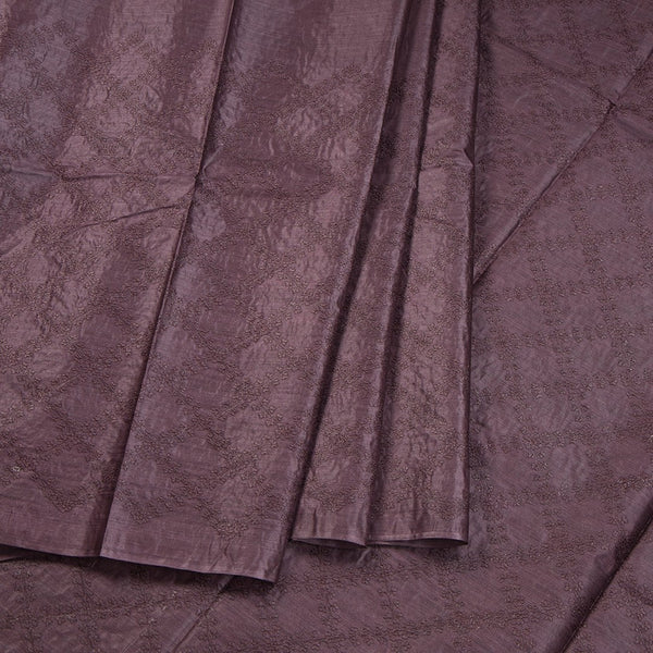 Semi Tussar Dark Purple Thread Work Saree