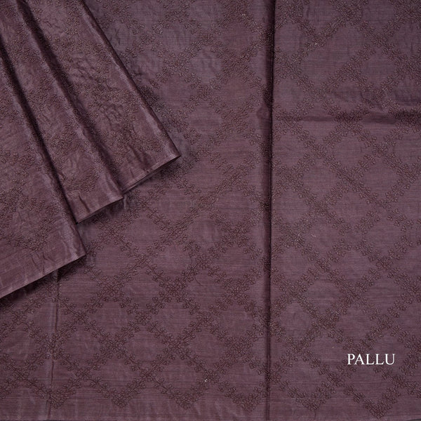Semi Tussar Dark Purple Thread Work Saree