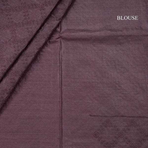 Semi Tussar Dark Purple Thread Work Saree