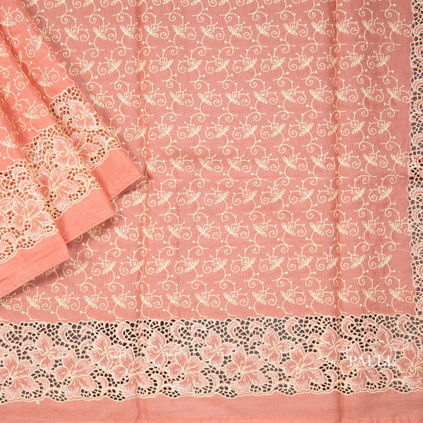 Semi Tussar Peach Thread Work Saree