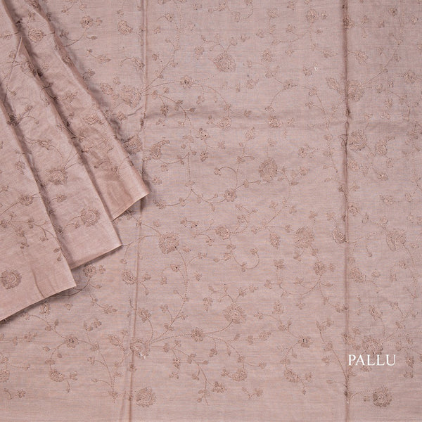 Semi Tussar Tan Brown Thread Work Saree