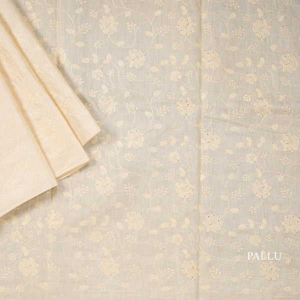 Semi Tussar Cream Thread Work Saree 01