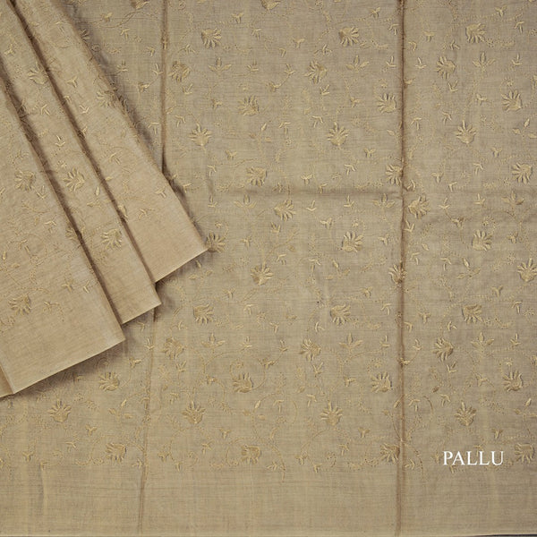 Semi Tussar Cardamom Green Thread Work Saree