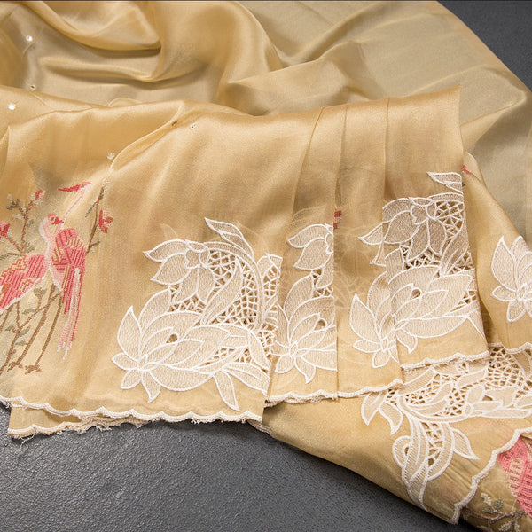 Organza Harvest Yellow Thread Embroidered With Mirror Work Saree