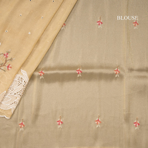 Organza Harvest Yellow Thread Embroidered With Mirror Work Saree