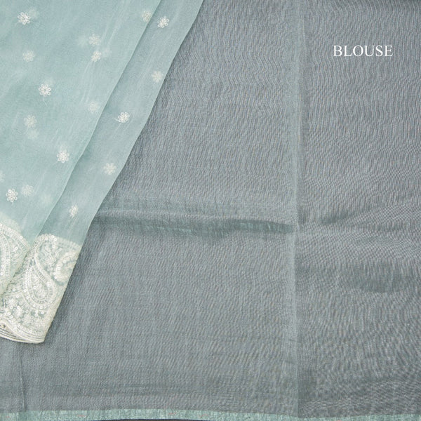 Organza Ice Blue Thread Embroidered Saree