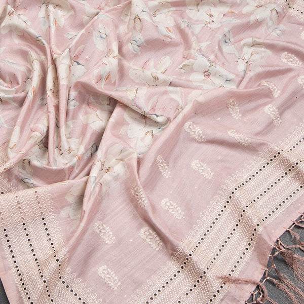 Light Pink Semi Raw Silk Printed Saree 02