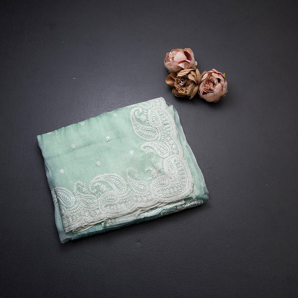 Pista Green Organza Thread Embroidered Saree