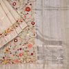 Sandal Semi Linen Thread Embroidered Saree