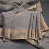 Dark Grey Semi Raw Silk Thread Embroidered Saree