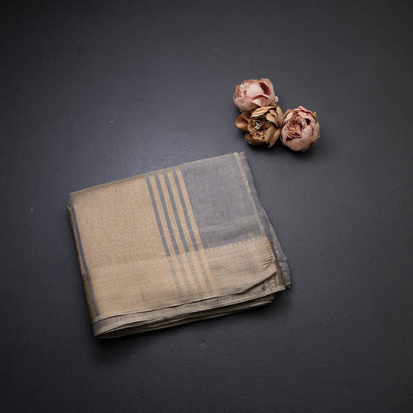 Dark Grey Semi Raw Silk Thread Embroidered Saree