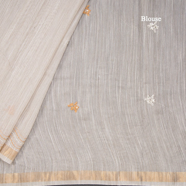 Cream Semi Linen Thread Embroidered Saree 04