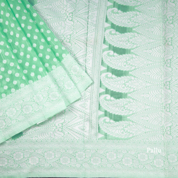 Green Kota Cotton Thread Embroidered Saree