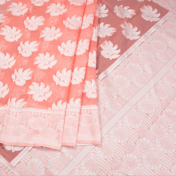 Peach Kota Cotton Thread Embroidered Saree