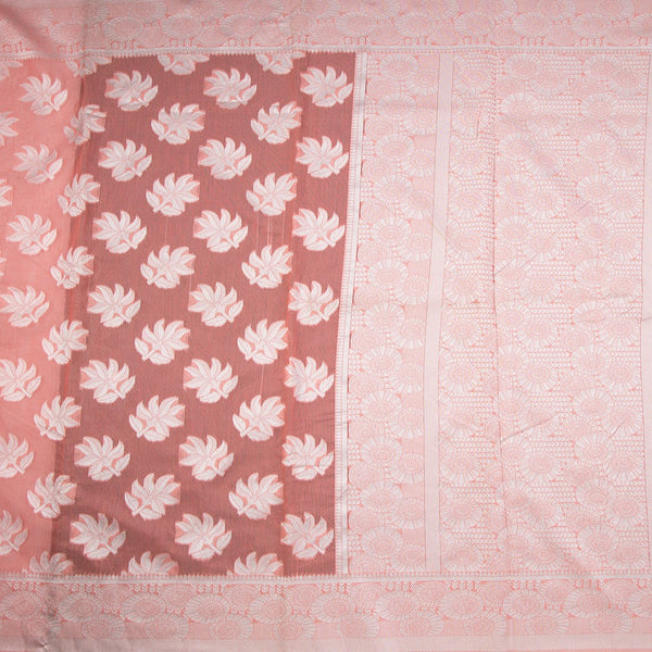 Peach Kota Cotton Thread Embroidered Saree