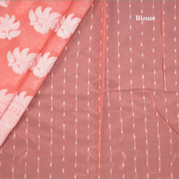 Peach Kota Cotton Thread Embroidered Saree