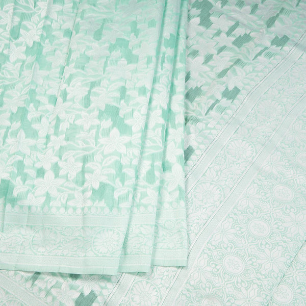 Green Kota Cotton Thread Embroidered Saree 02