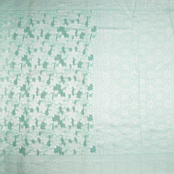 Green Kota Cotton Thread Embroidered Saree 02