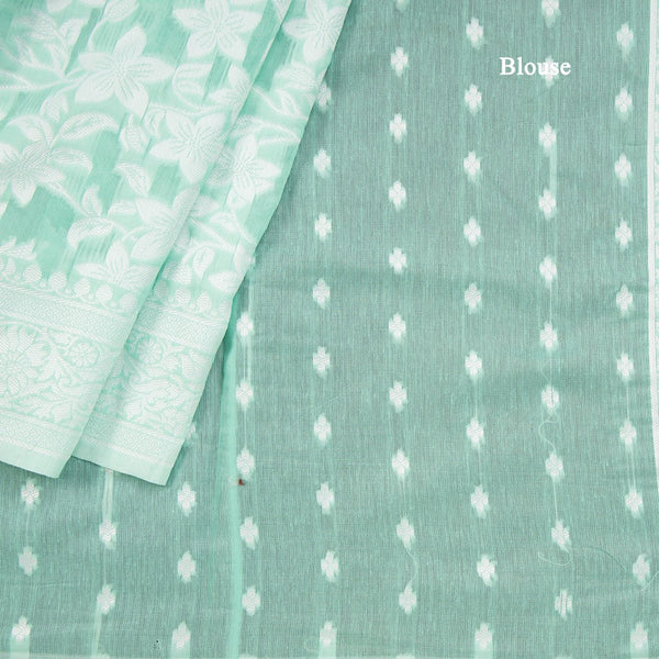 Green Kota Cotton Thread Embroidered Saree 02