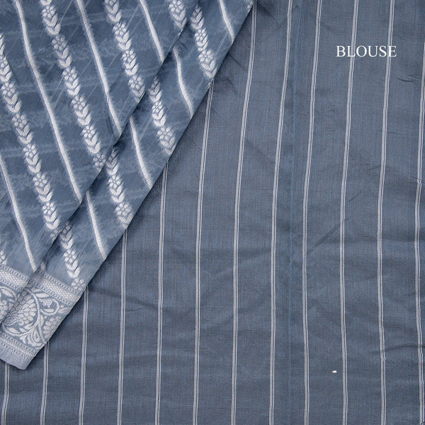 Grey Kota Cotton Thread Embroidered Saree