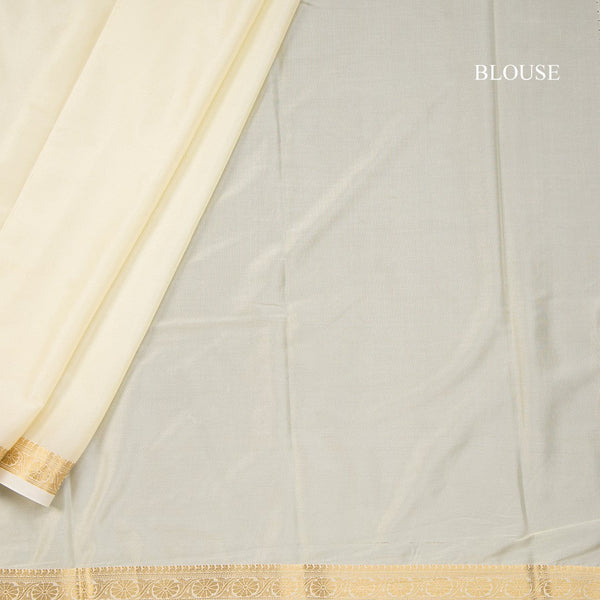 Semi Mysore Silk Cream Plain Saree 03