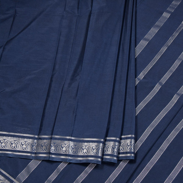 Semi Mysore Silk Dark Denim Blue Plain Saree