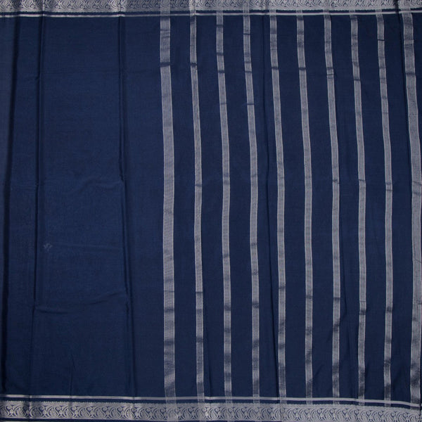 Semi Mysore Silk Dark Denim Blue Plain Saree