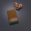 Chettinad Cotton Brown Horizontal Stripe Saree Thread Border Without Blouse