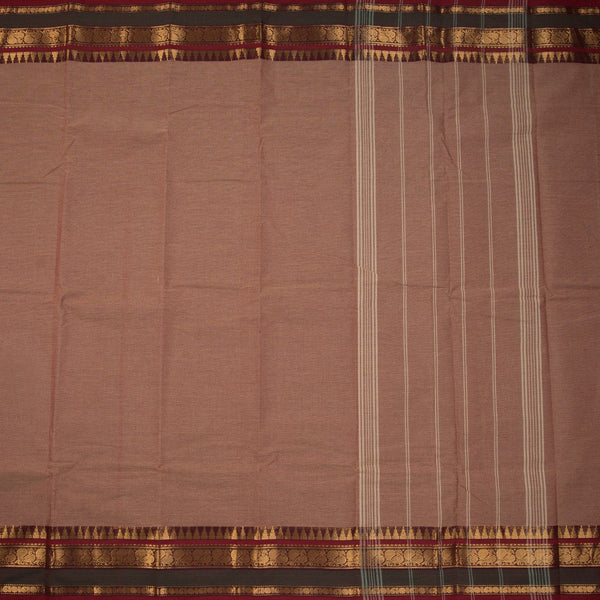 Chettinad Cotton Light Brown Saree Rettapet Border Without Blouse
