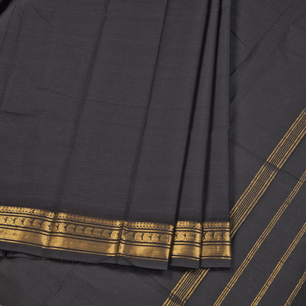 Chettinad Cotton Black Plain Saree Zari Border Without Blouse