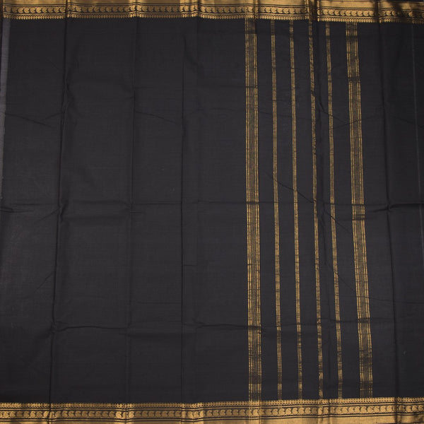 Chettinad Cotton Black Plain Saree Zari Border Without Blouse