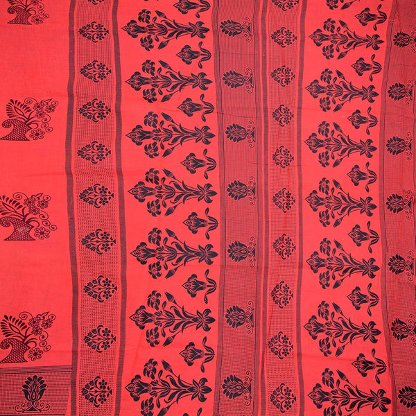 Sungudi Cotton Red Printed Saree Without Blouse 03