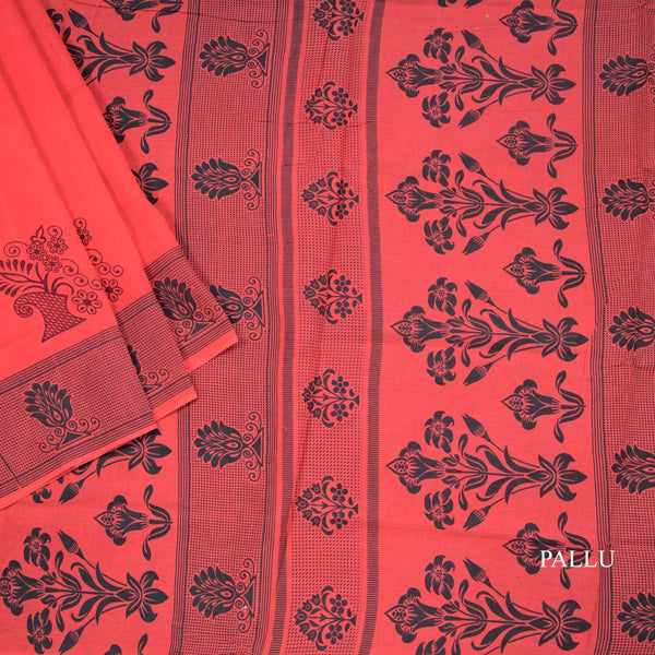 Sungudi Cotton Red Printed Saree Without Blouse 03