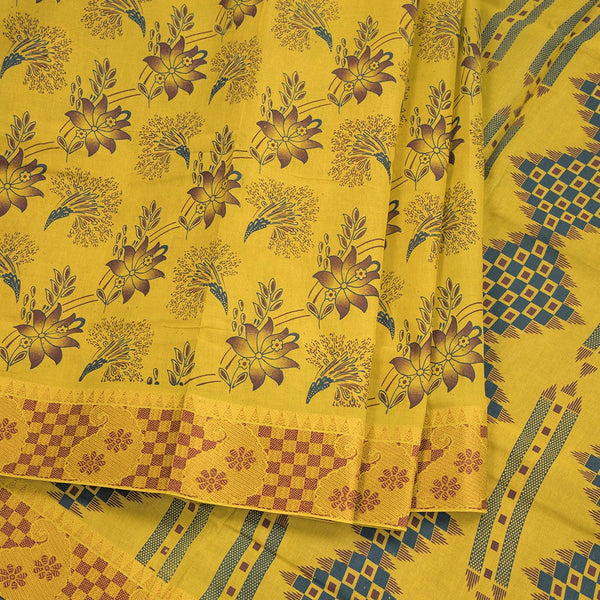 Sungudi Cotton Light Chartreuse Green Printed Saree Without Blouse