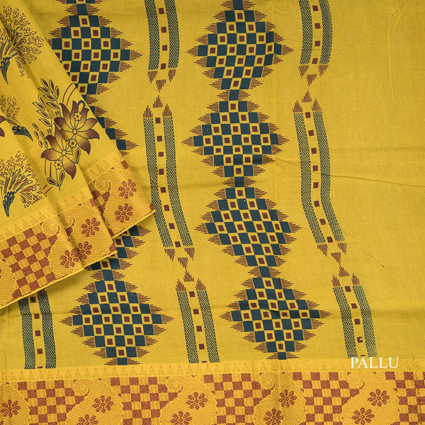 Sungudi Cotton Light Chartreuse Green Printed Saree Without Blouse