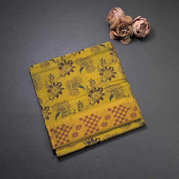 Sungudi Cotton Light Chartreuse Green Printed Saree Without Blouse