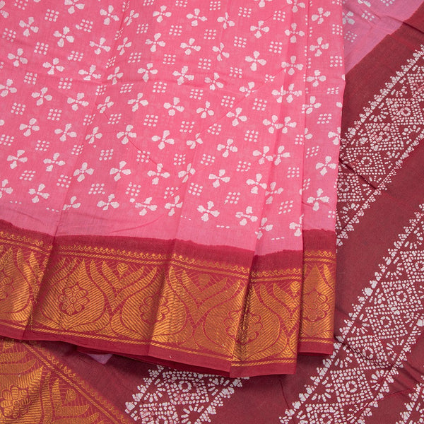 Sungudi Cotton Light Pink Printed Saree Without Blouse 05